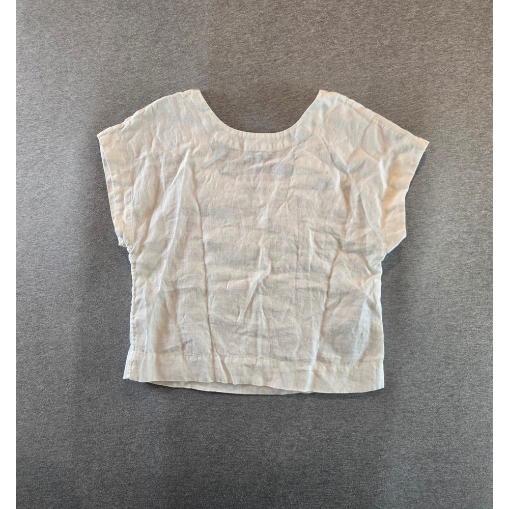 Madewell Linen Top Women Medium White Boxy Short Sleeve Scoop Neck Minimal NL037
